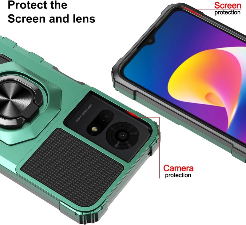 Mocotto for TCL K24/TCL K23/TCL 50 LE Phone Case with Tempered Glass Screen Protector,Military Grade Heavy Duty Shockproof Protective Cover,with Ring Kickstand (TCL K24,Dark Green) - Image 2